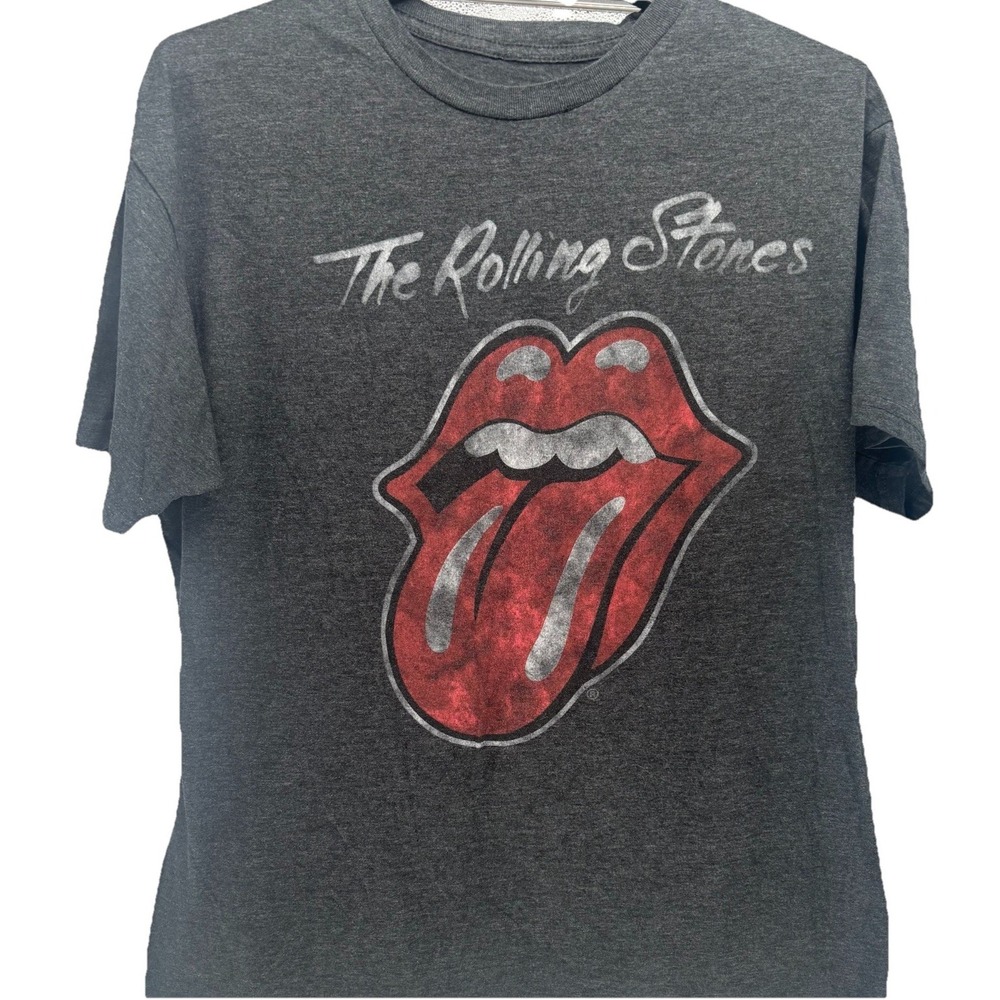The Rolling Stones Tongue Logo Men's L Gray Tagless Crew Neck T-Shirt Summer